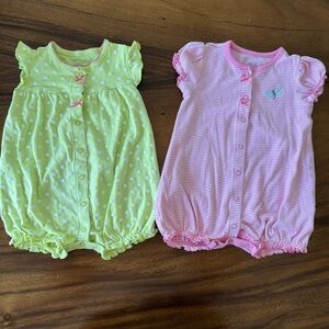 Simple Joys Set of 2 Baby Rompers 100% Cotton- Pink and Green Size 12M